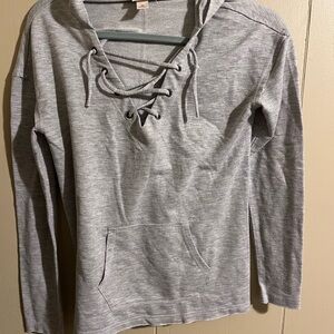 Mossimo Supply Co. Light Gray Lace-Up Sweatshirt